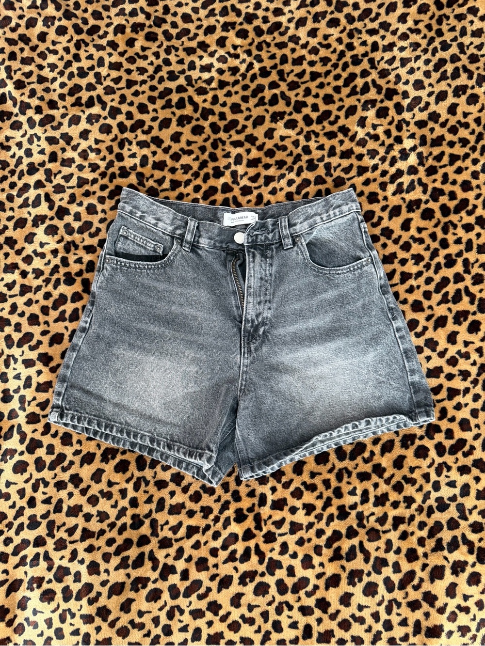 Pull&Bear Black Distressed Washed Denim Mom Shorts